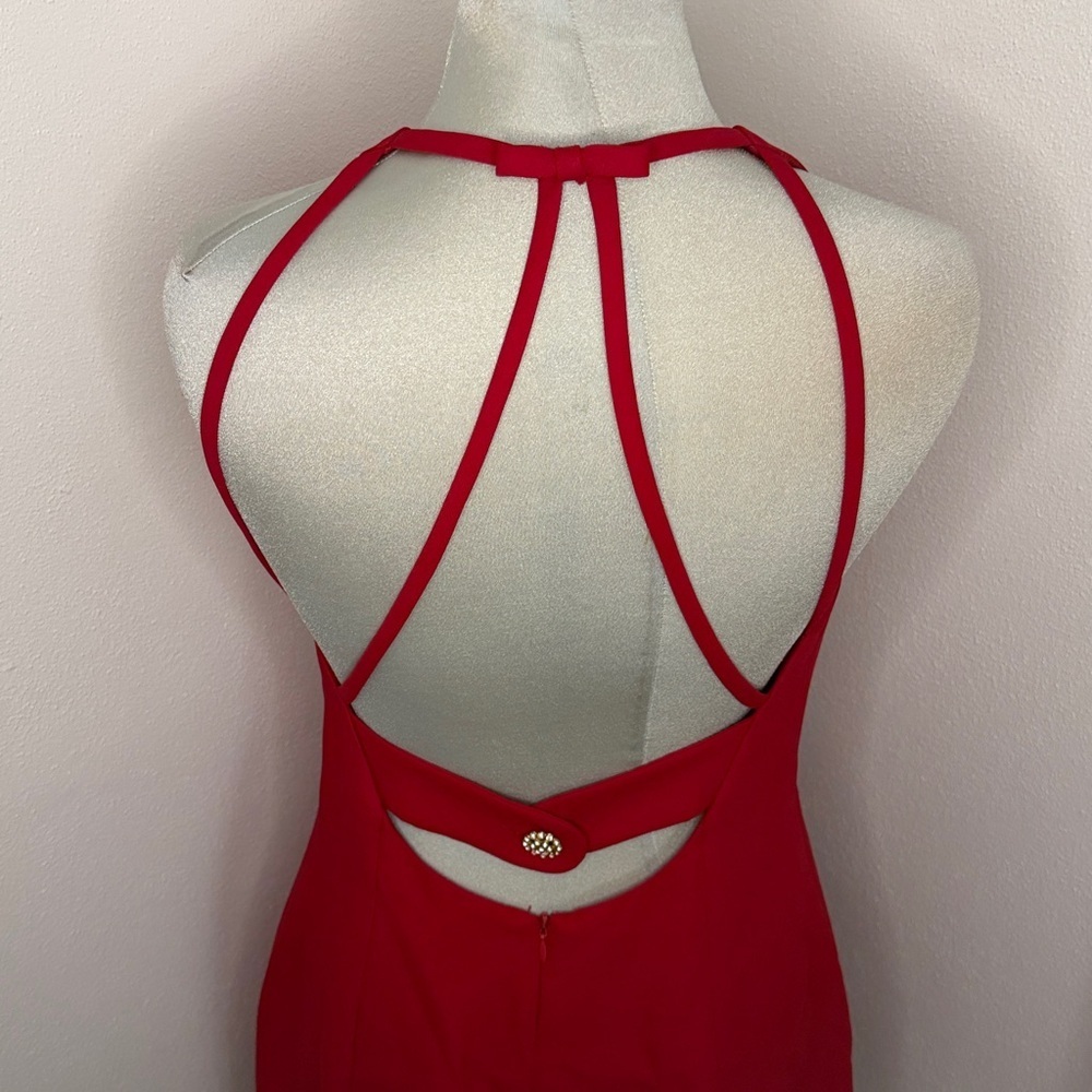 90’s Reggio red high neck strappy back cocktail mini dress 8 lined